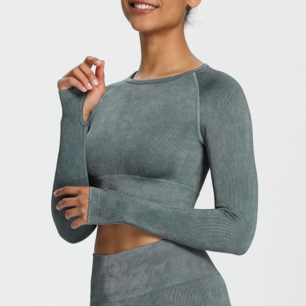 Aoxjox Wash Ribbed Seamless Workout Crop Top